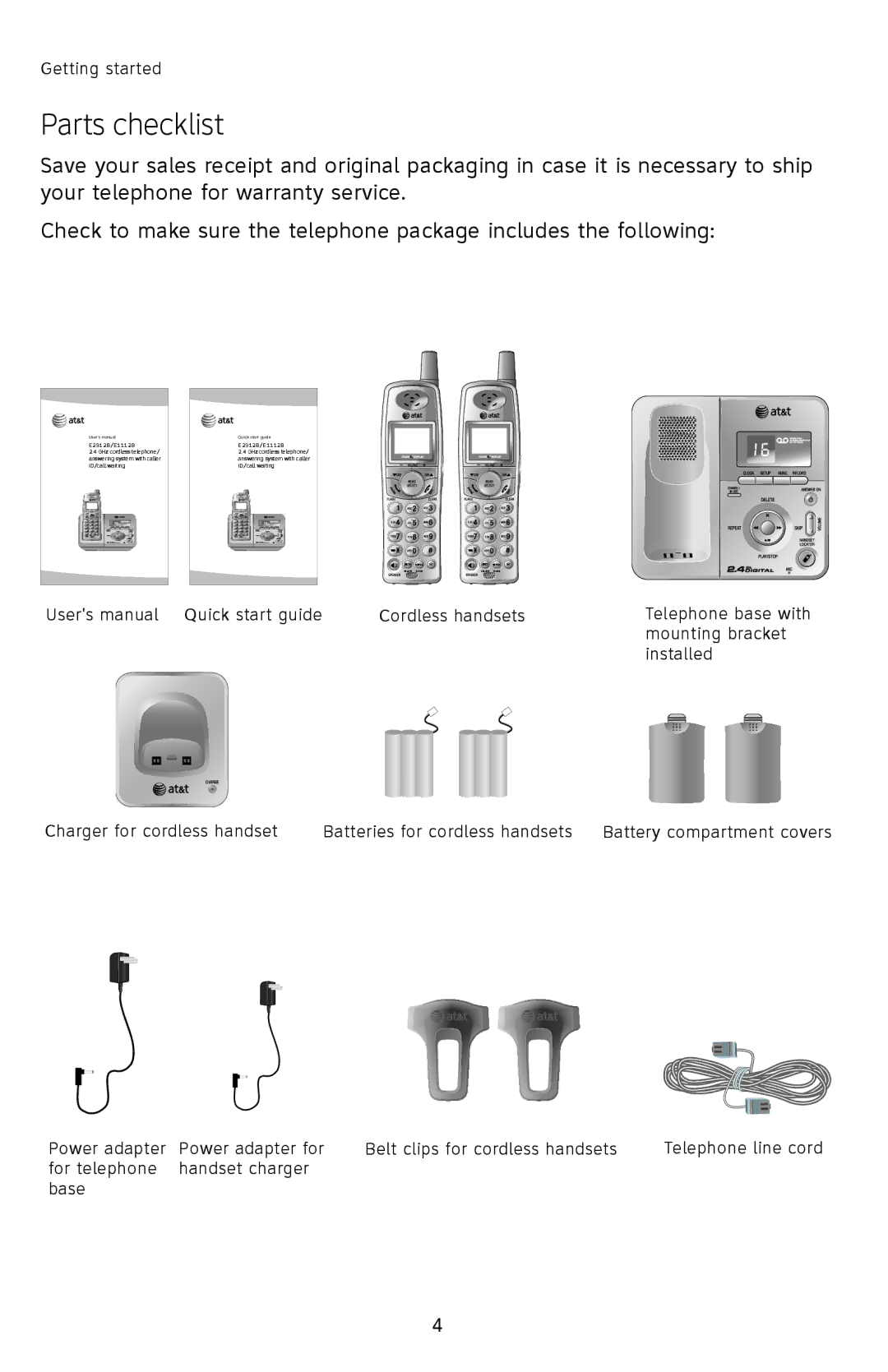 AT&T E2912B, E1112B user manual Parts checklist 