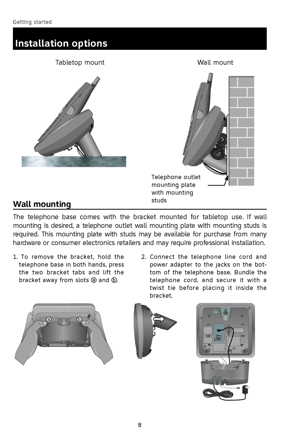 AT&T E1113B user manual Installation options, Wall mounting 