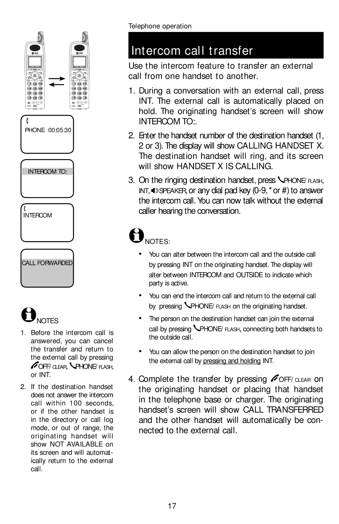 AT&T E1113B user manual Intercom call transfer, Intercom to 