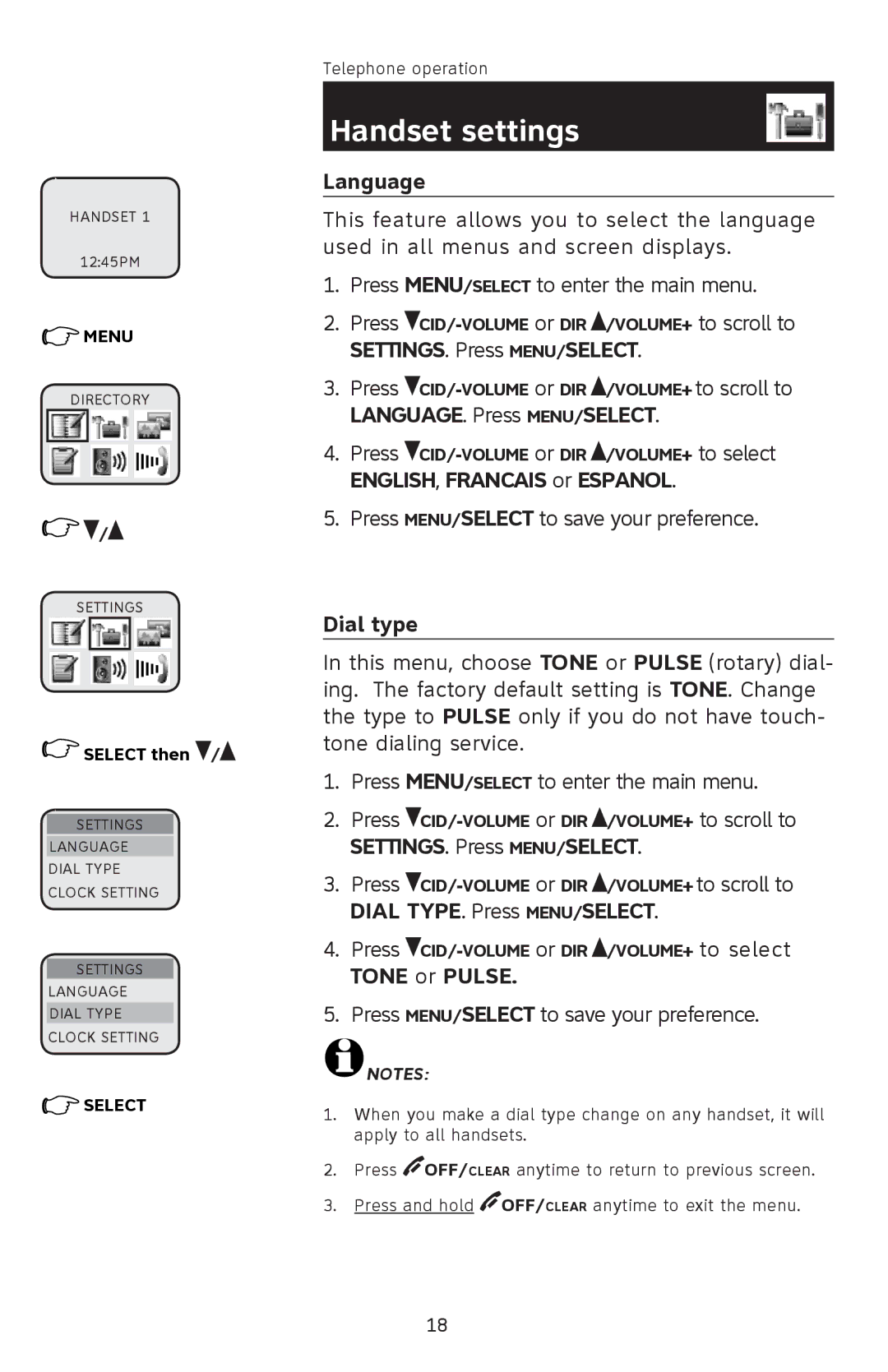 AT&T E1113B user manual Handset settings 