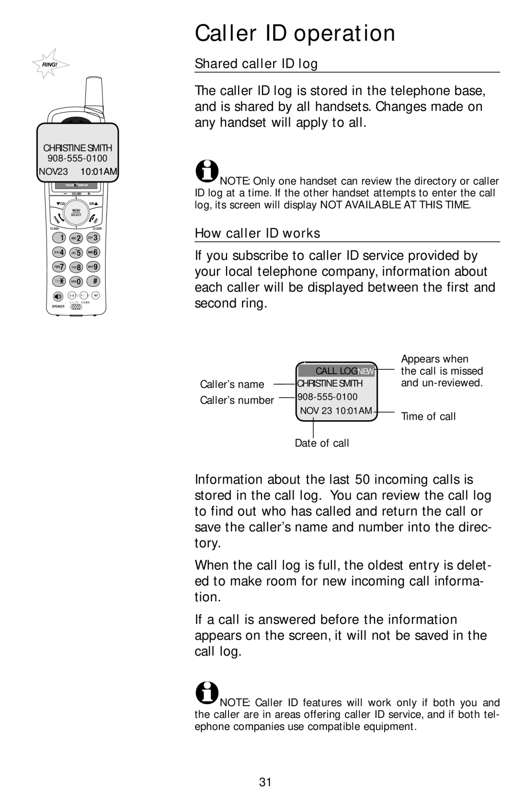 AT&T E1113B user manual Shared caller ID log, How caller ID works 