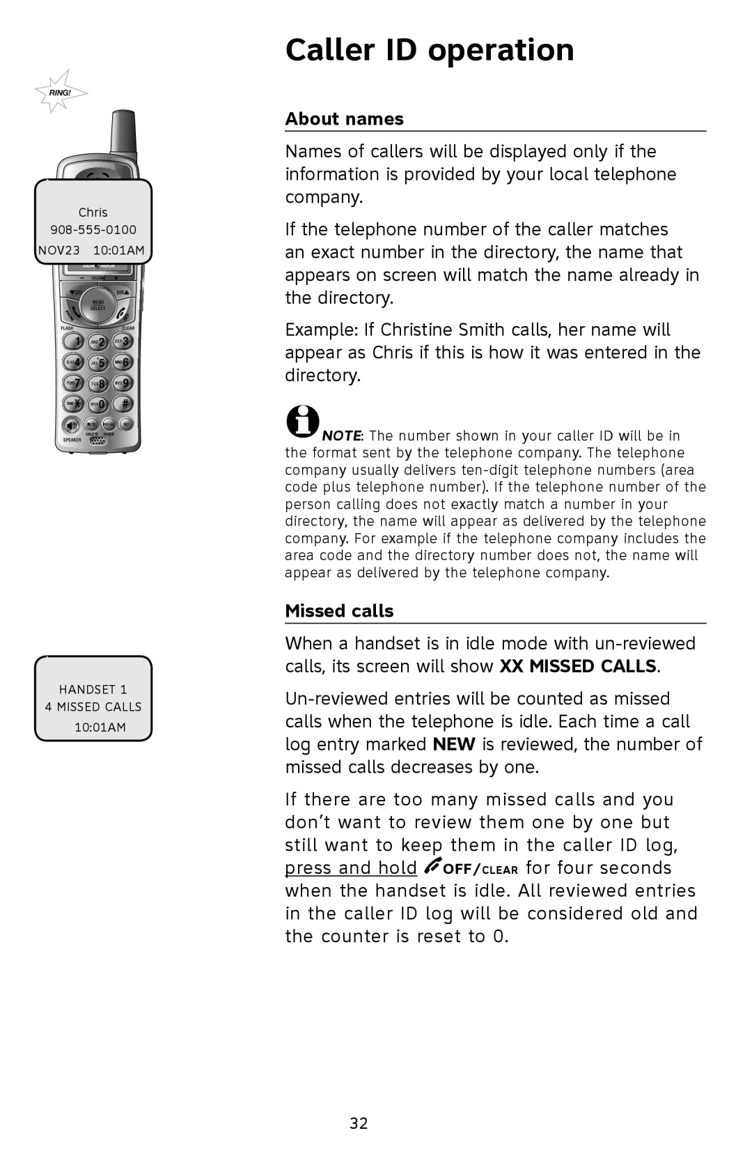 AT&T E1113B user manual About names, Missed calls 