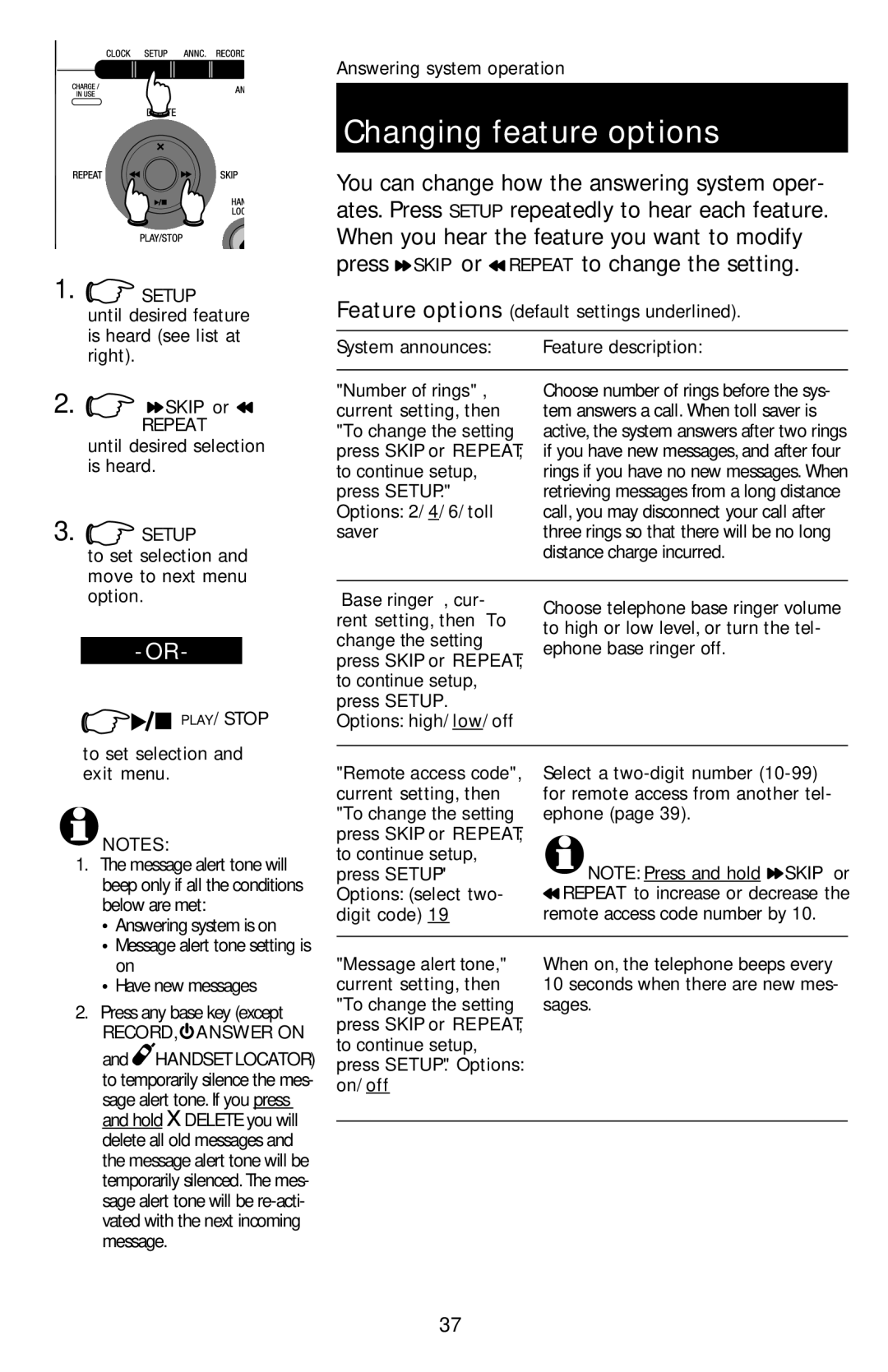 AT&T E1113B user manual Changing feature options, To set selection 