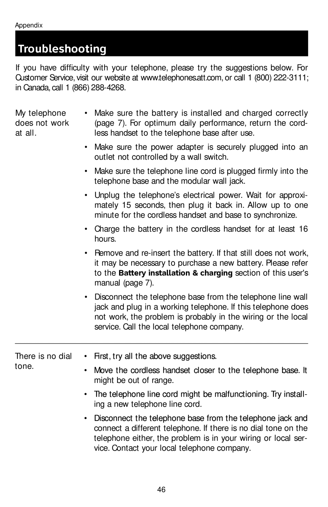 AT&T E1113B user manual Troubleshooting 