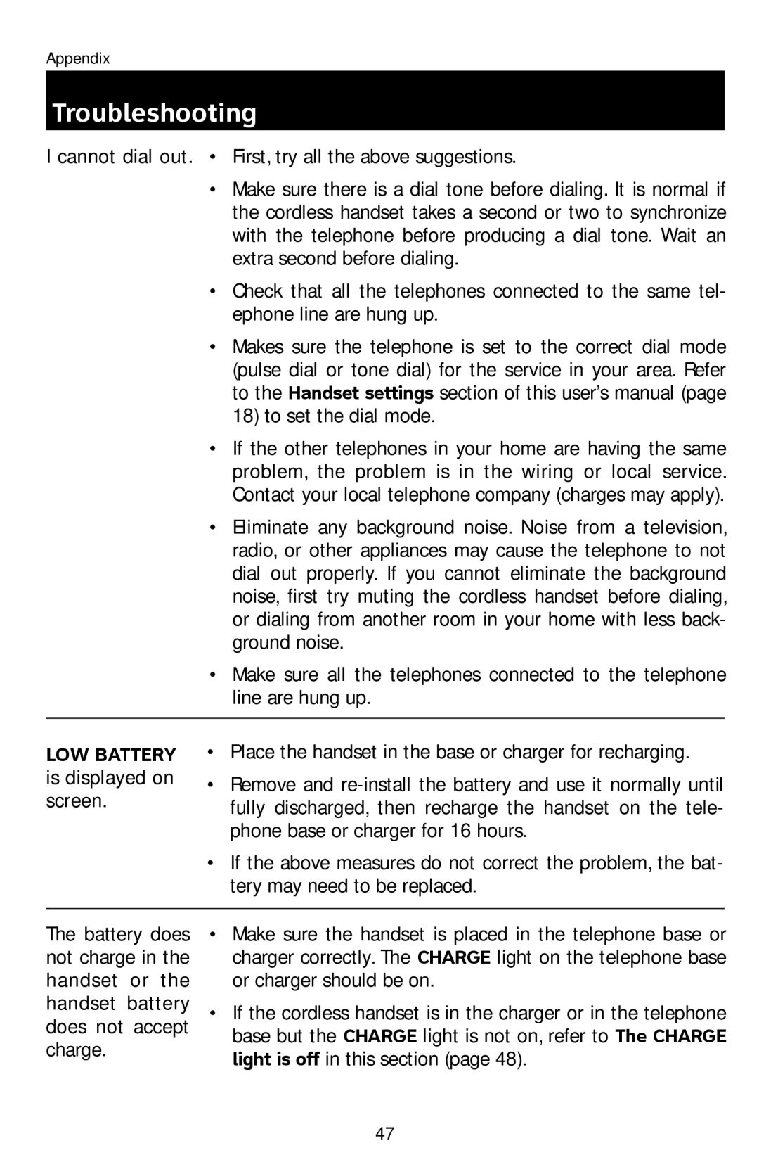 AT&T E1113B user manual LOW Battery 