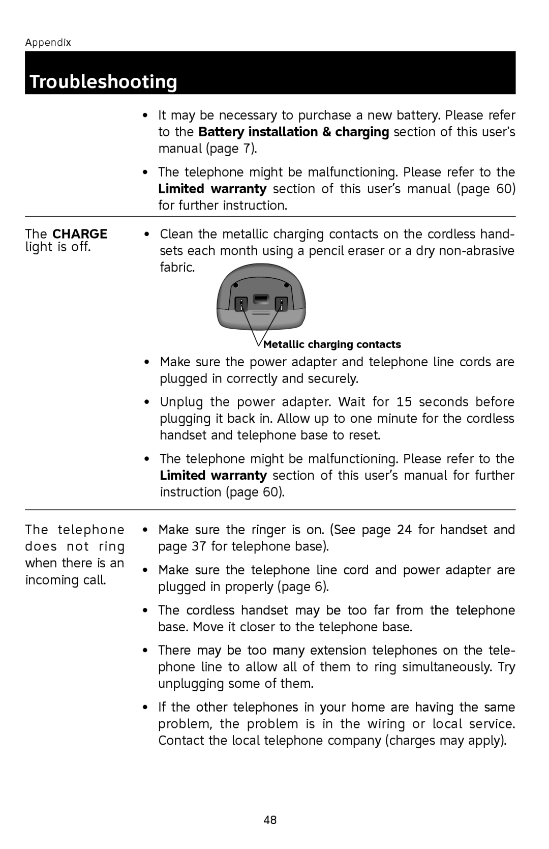 AT&T E1113B user manual Metallic charging contacts 