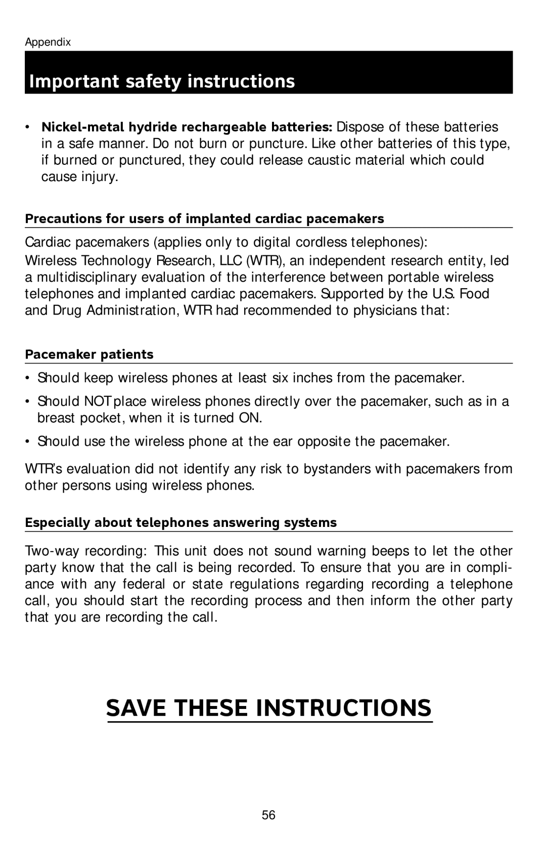 AT&T E1113B user manual Pacemaker patients, Especially about telephones answering systems 