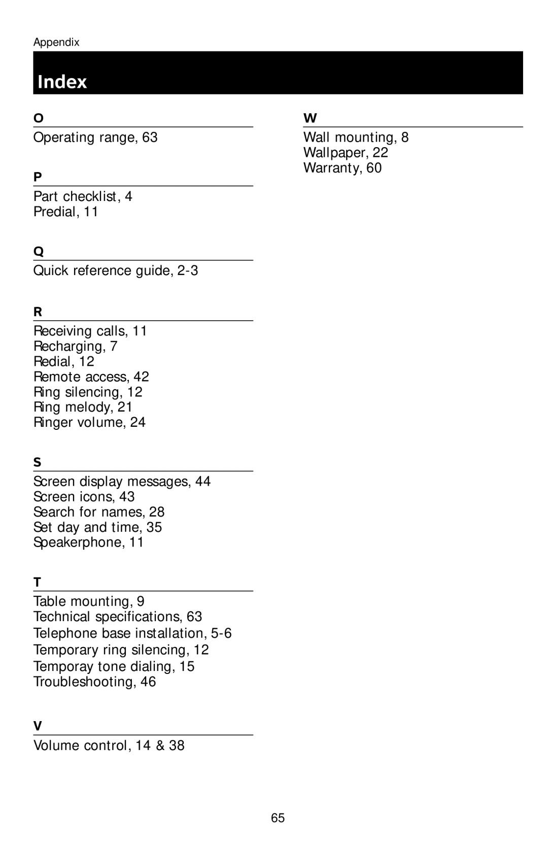 AT&T E1113B user manual Index 