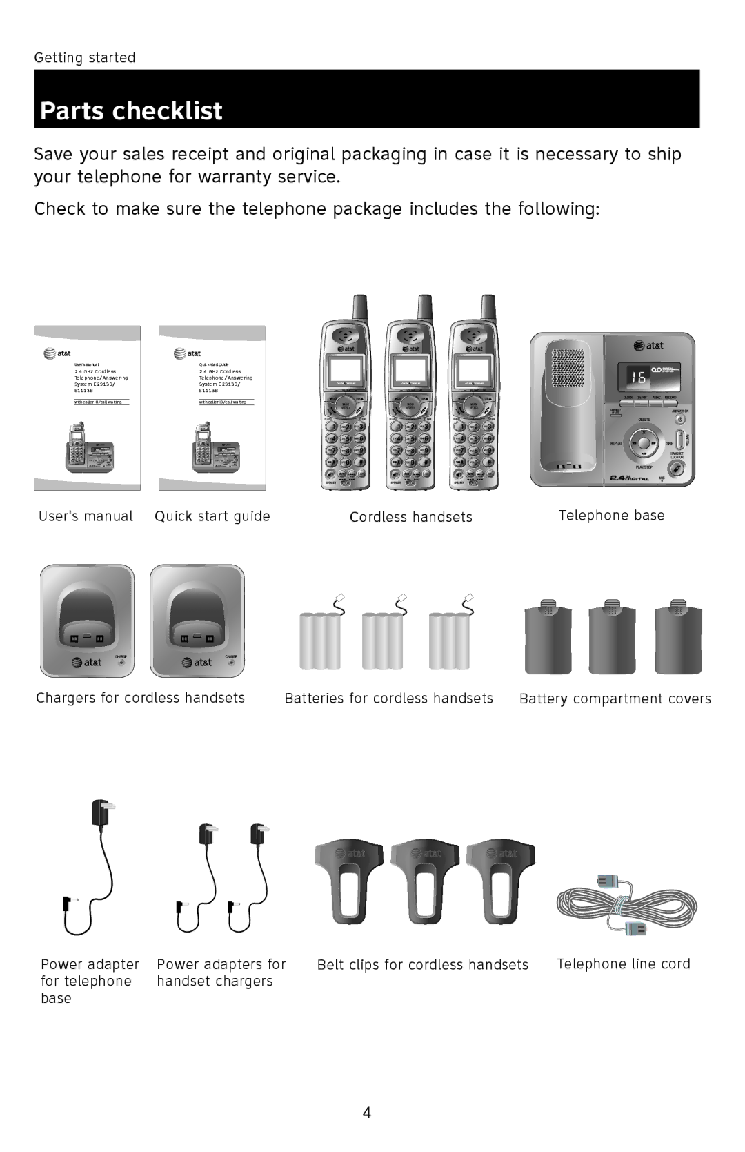 AT&T E1113B user manual Parts checklist 