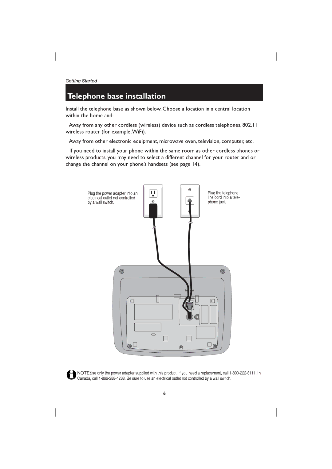 AT&T E1126, E2126 user manual Telephone base installation 