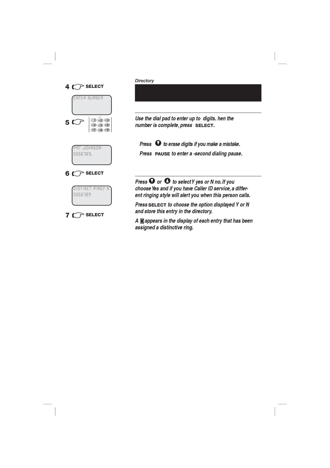 AT&T E1126, E2126 user manual Entering numbers into directory, To enter a number, Options while entering numbers 