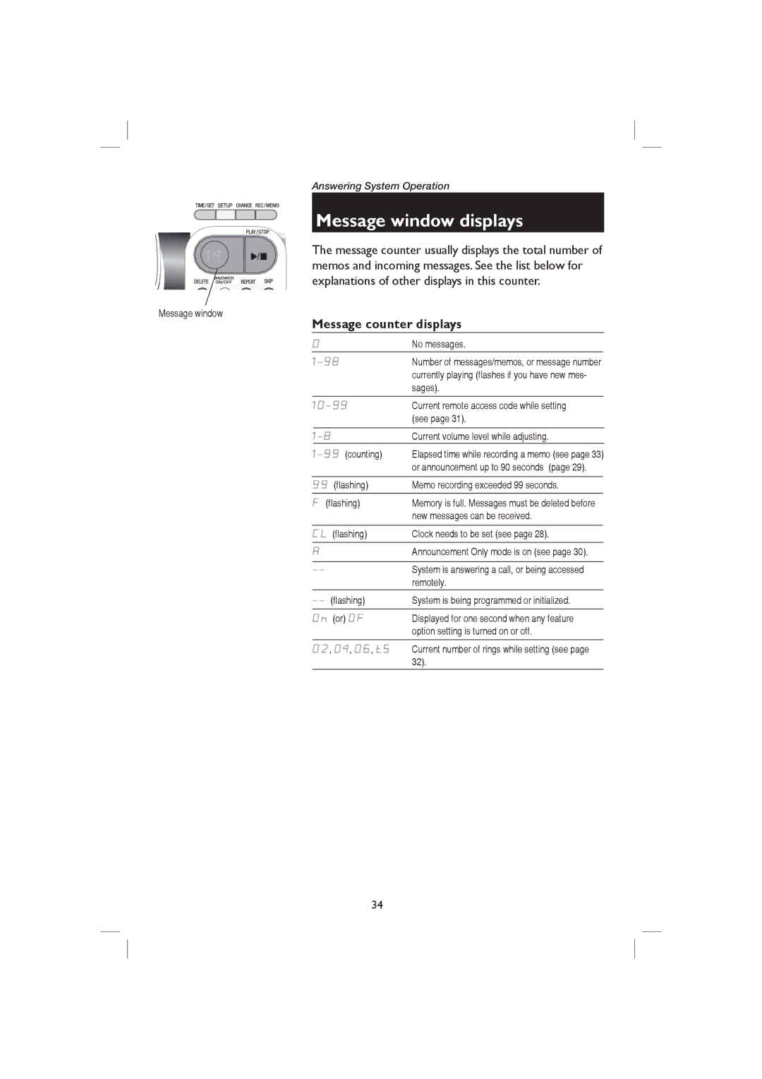 AT&T E1126, E2126 user manual Message window displays, Message counter displays 