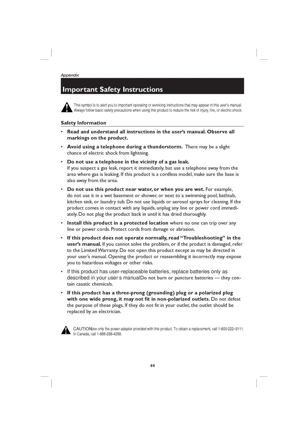 AT&T E1126, E2126 user manual Important Safety Instructions 