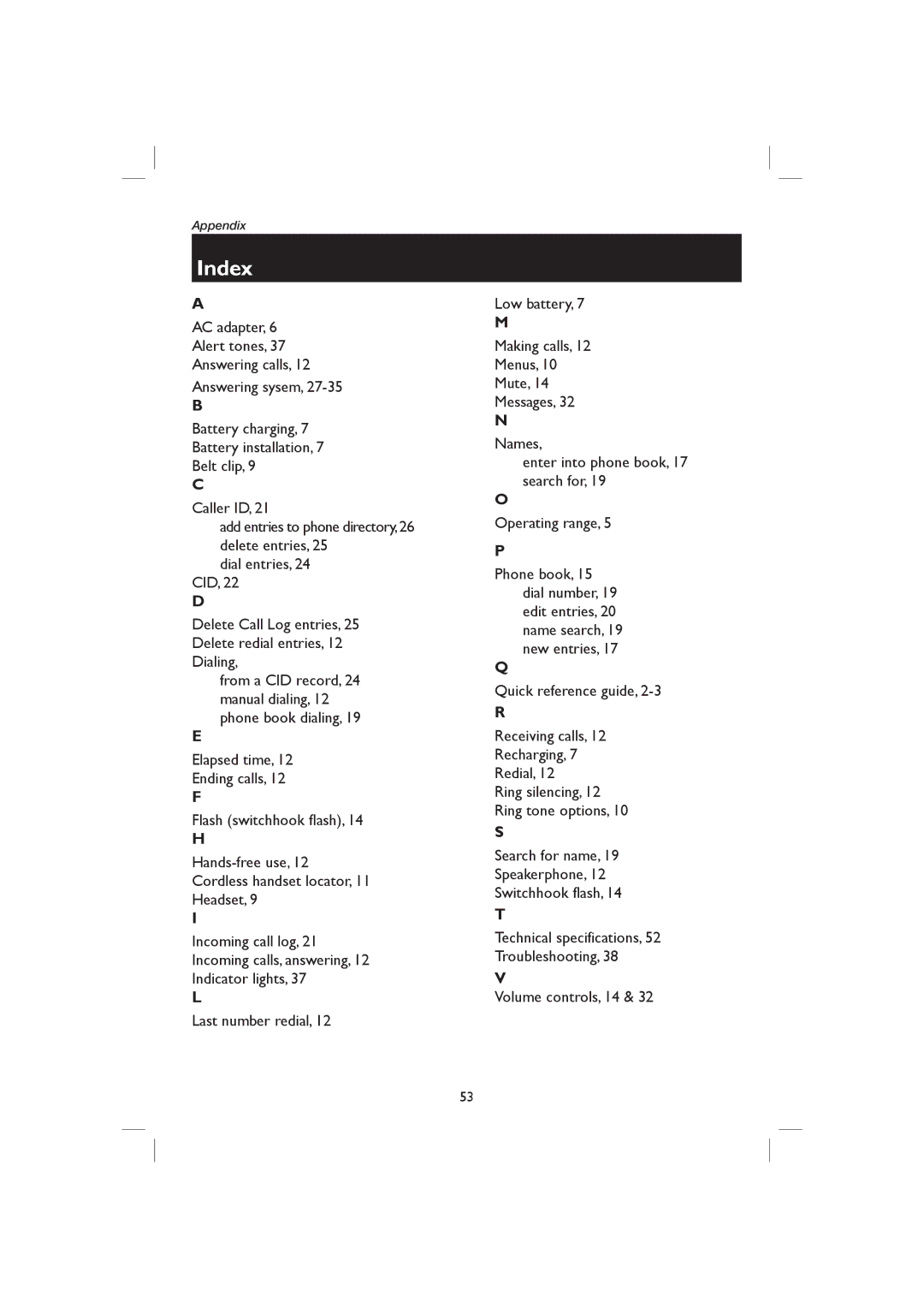 AT&T E2126, E1126 user manual Index 