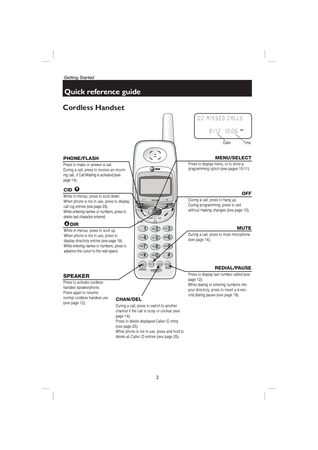 AT&T E1126, E2126 user manual Quick reference guide, Date Time, During a call, press to mute microphone see 