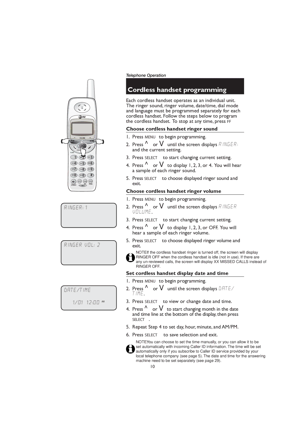 AT&T E1128B, E2728B user manual Choose cordless handset ringer sound, Choose cordless handset ringer volume 