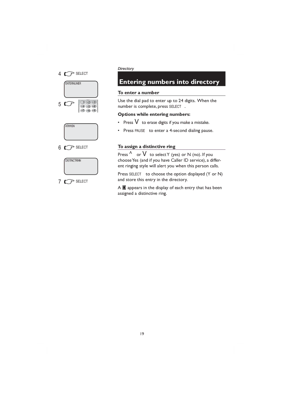 AT&T E2728B, E1128B user manual Entering numbers into directory, To enter a number, Options while entering numbers 