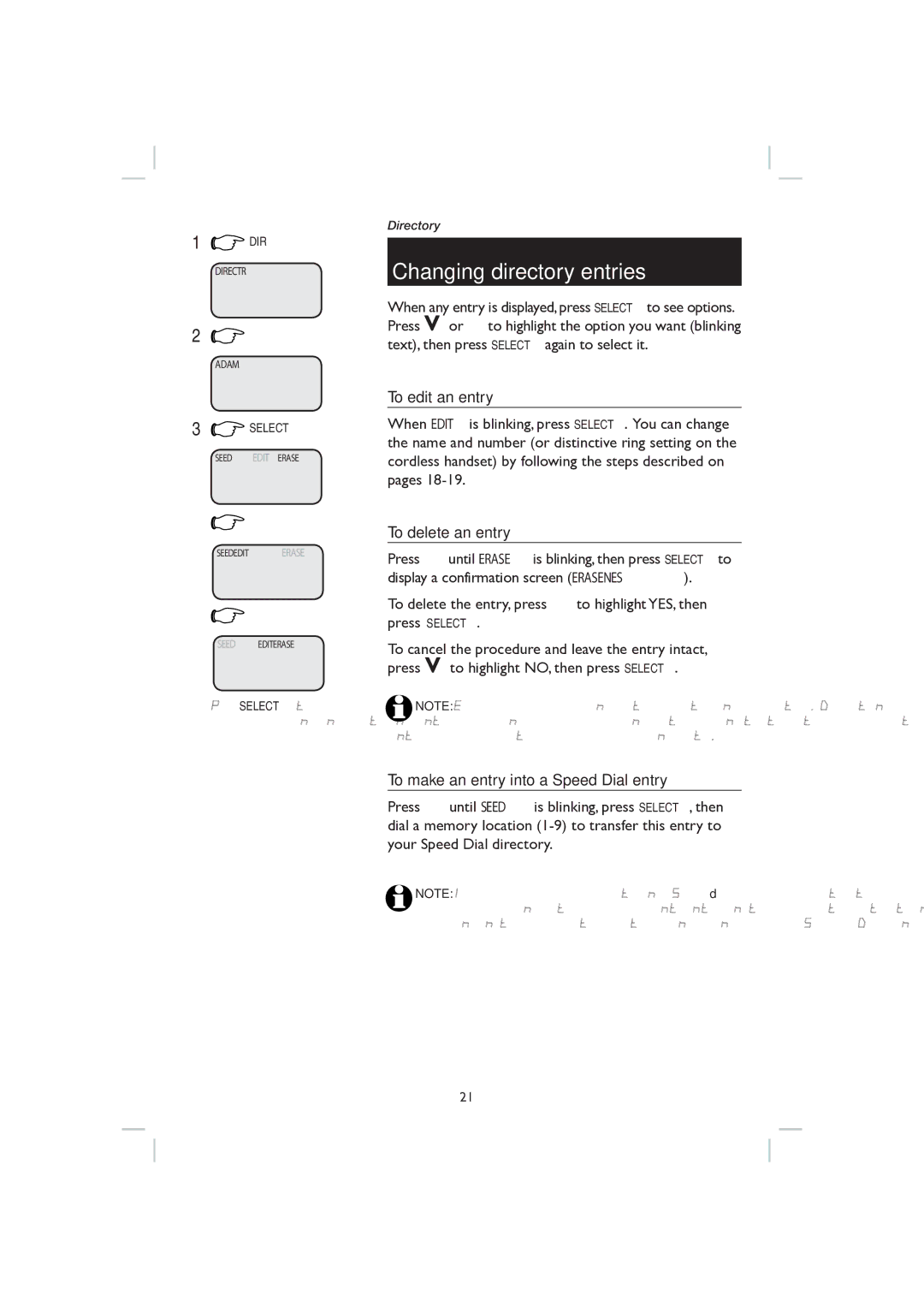 AT&T E2728B Changing directory entries, To edit an entry, To delete an entry, To make an entry into a Speed Dial entry 