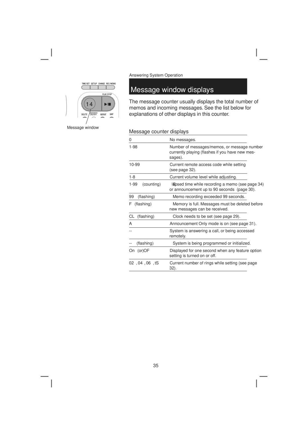 AT&T E2728B, E1128B user manual Message window displays, Message counter displays 