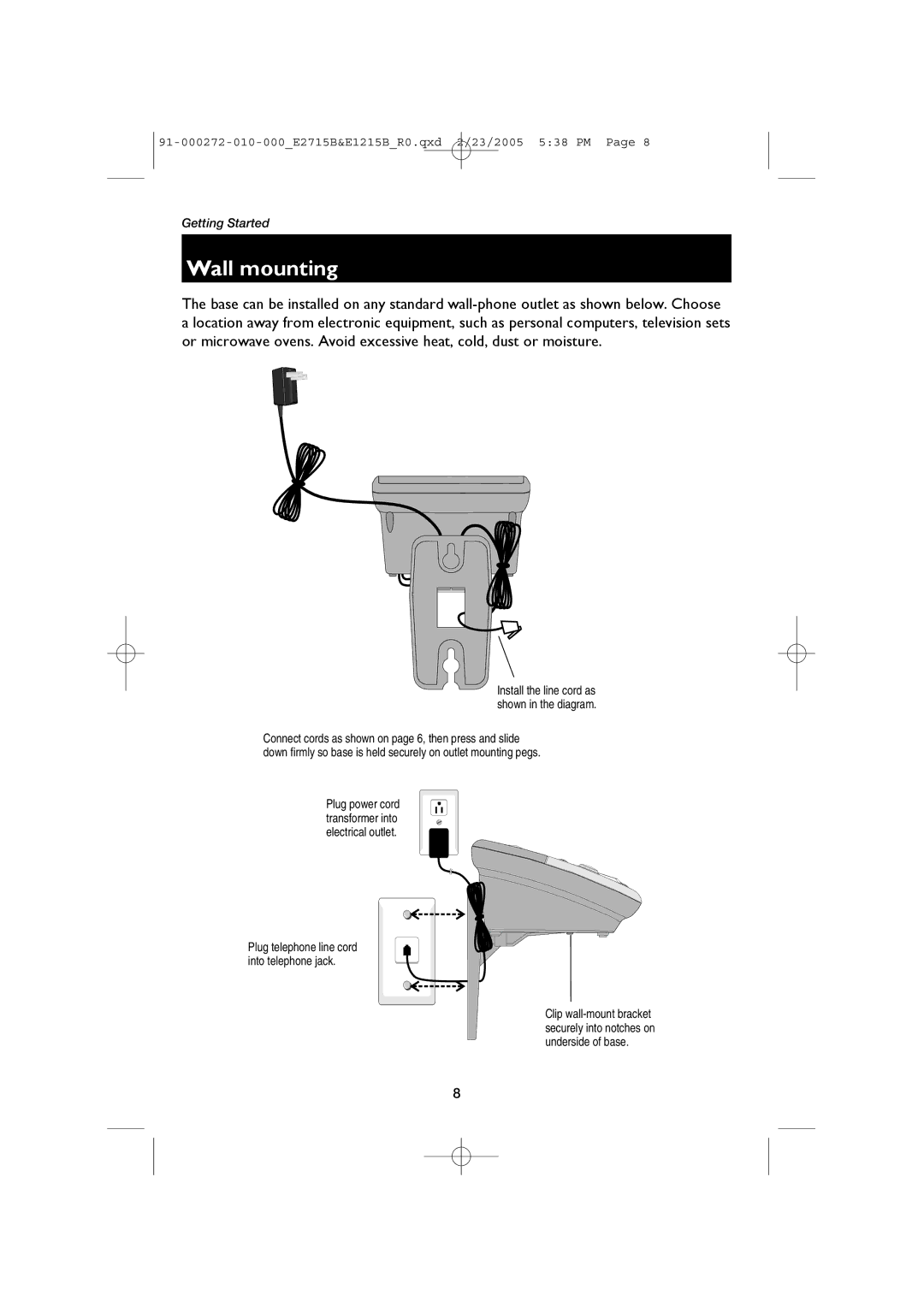 AT&T E1215B, E2715B user manual Wall mounting 