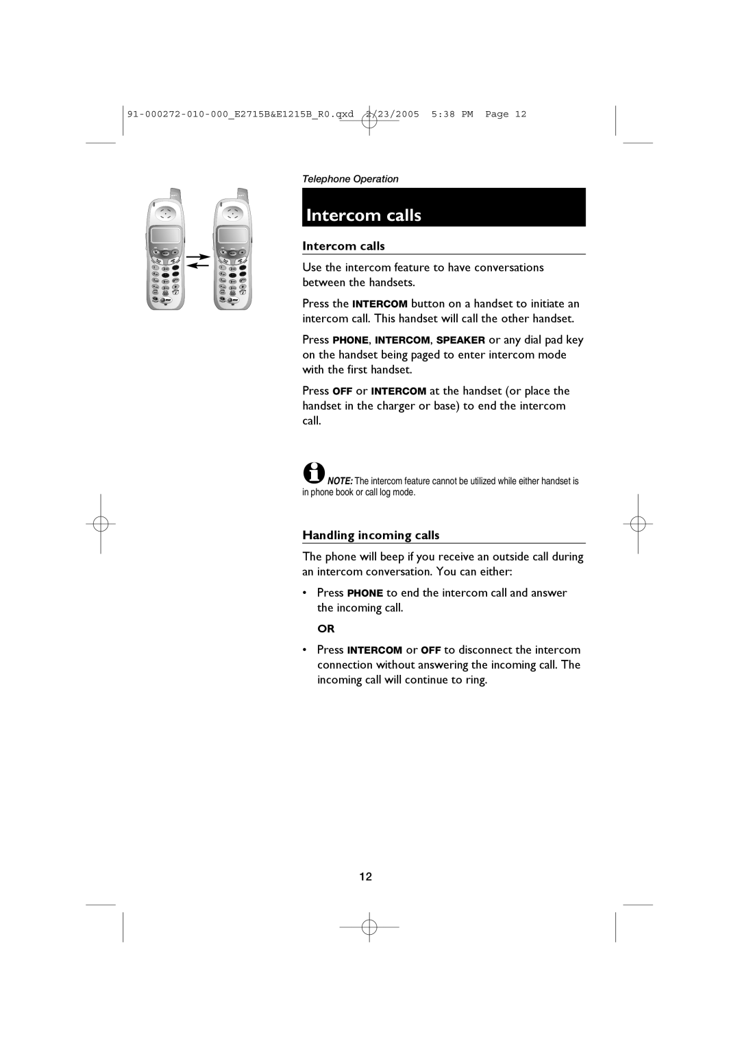 AT&T E1215B, E2715B user manual Intercom calls, Handling incoming calls 