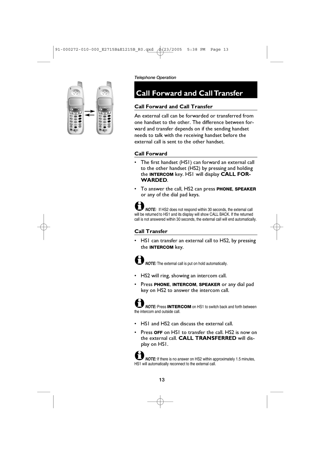 AT&T E2715B, E1215B user manual Call Forward and Call Transfer 