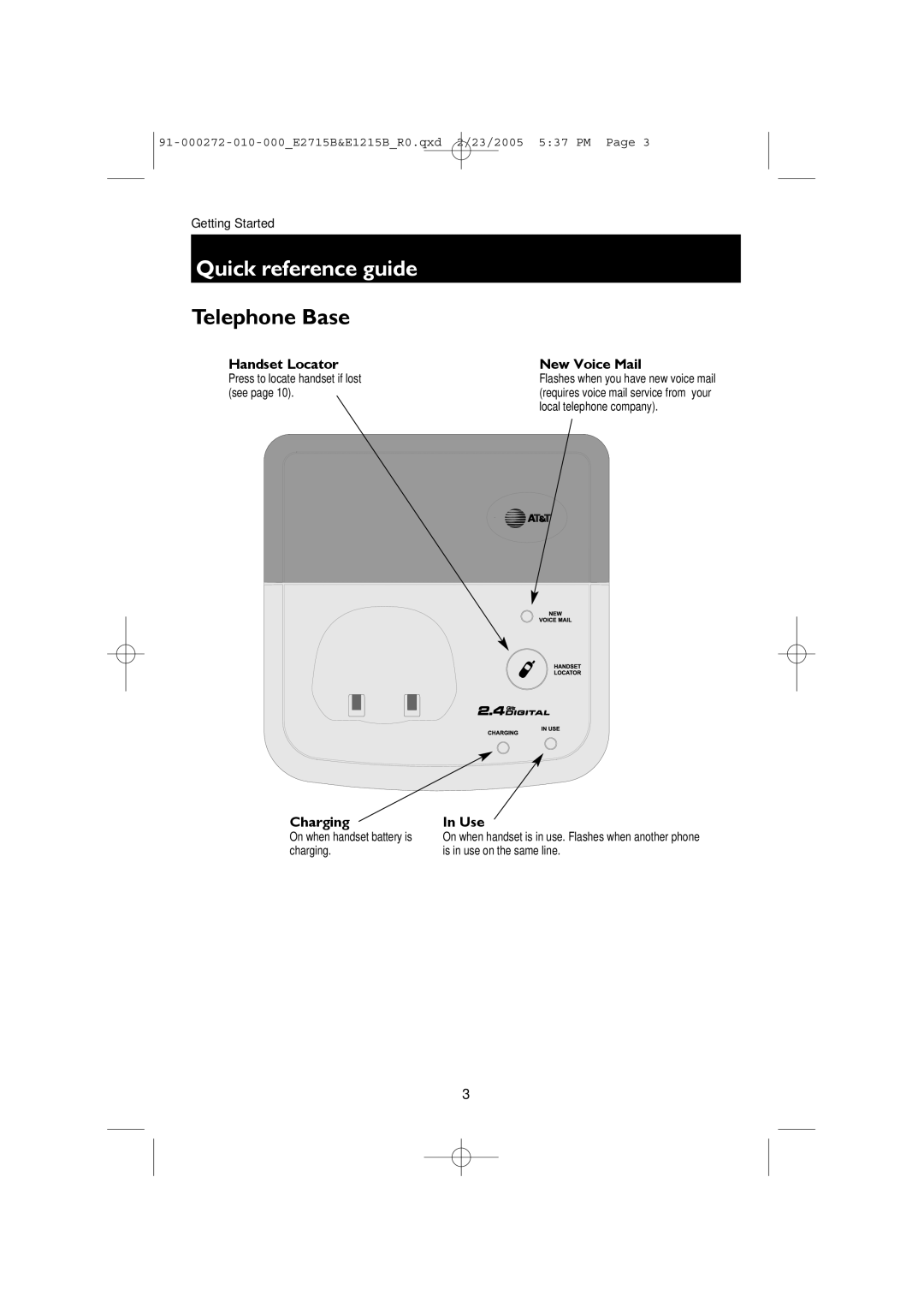 AT&T E2715B, E1215B user manual Telephone Base 