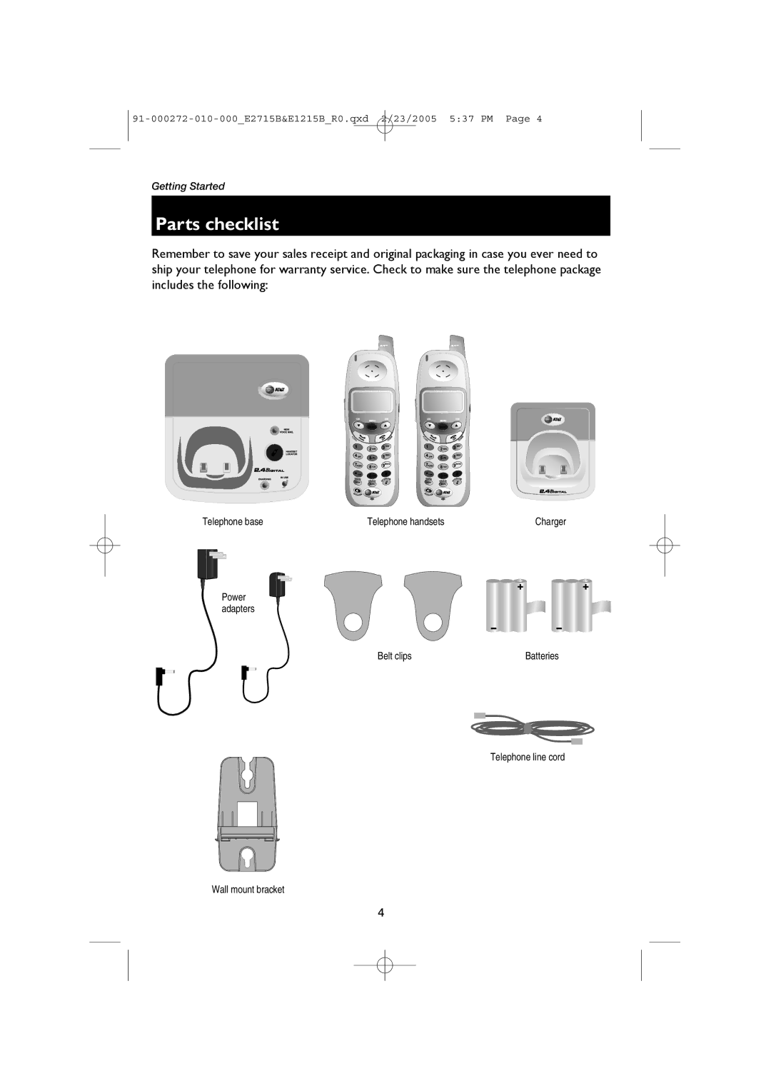 AT&T E1215B, E2715B user manual Parts checklist 