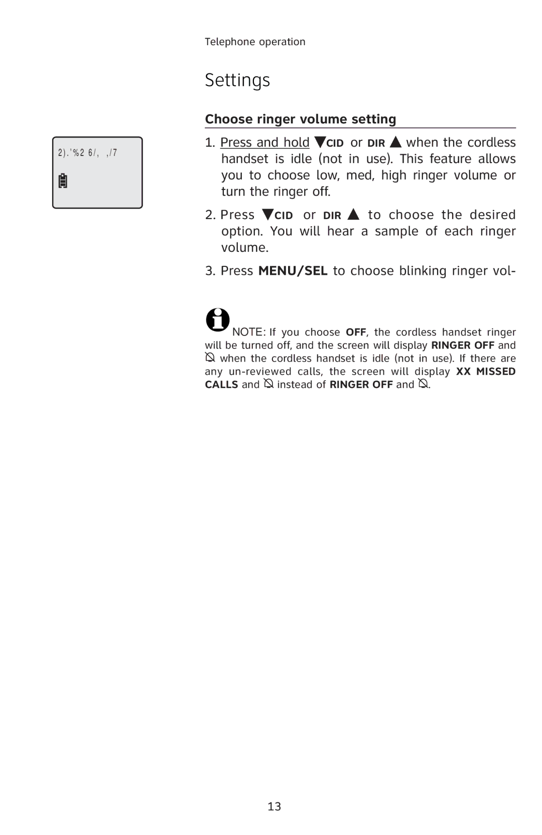 AT&T E5814B, E1814B, E1813B, E1812B, E5812B, E5813B user manual Choose ringer volume setting, “‹ƒŒ‚ƒ–‡’Ɠ 