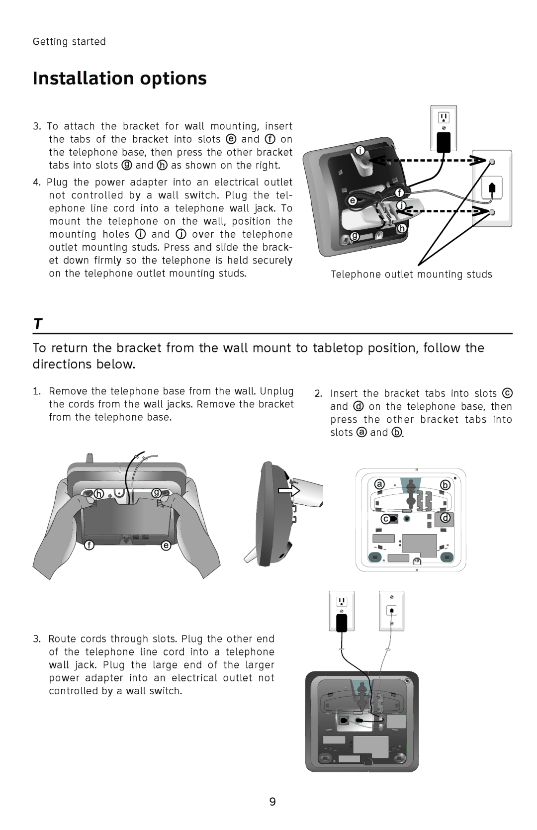 AT&T E1833B, E1802B, E5833B, E5802B user manual Tabletop mounting 