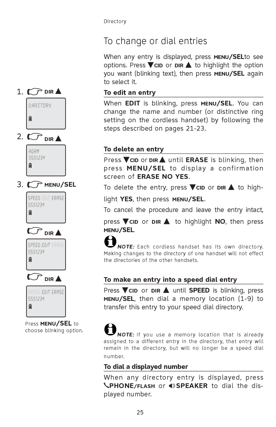 AT&T E1833B To change or dial entries, To edit an entry, To delete an entry, To make an entry into a speed dial entry 