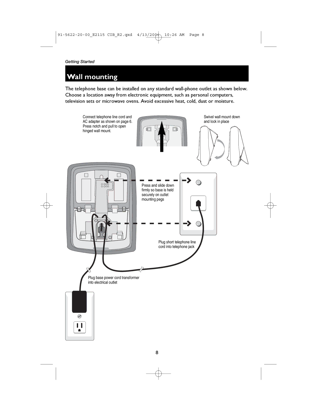 AT&T E2115 user manual Wall mounting 