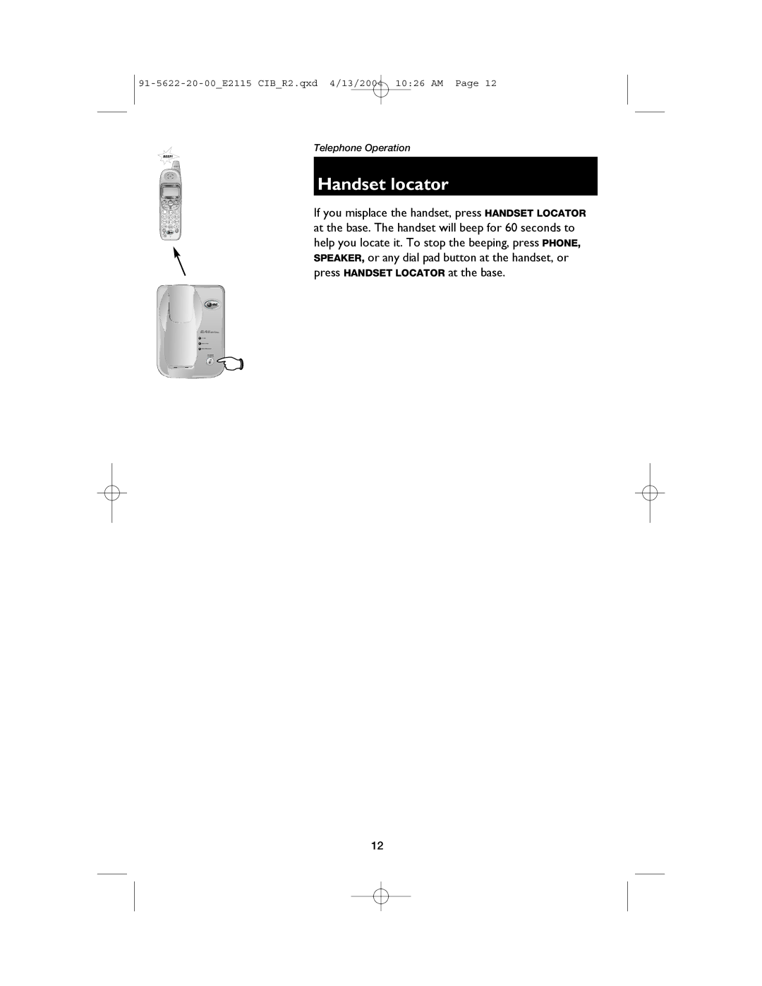 AT&T E2115 user manual Handset locator 