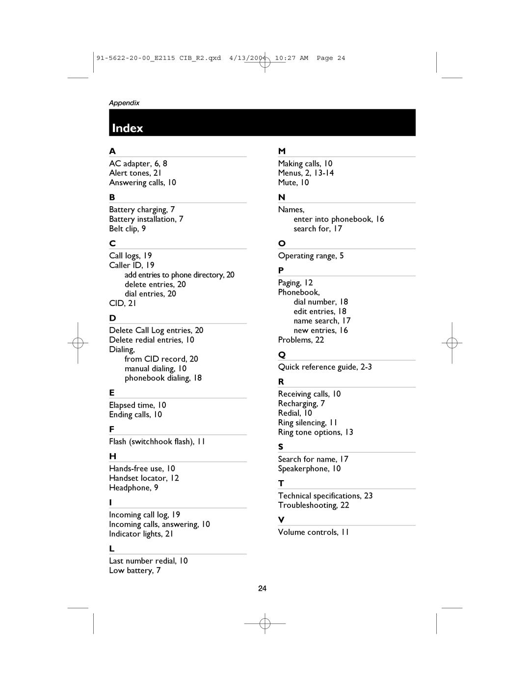 AT&T E2115 user manual Index 