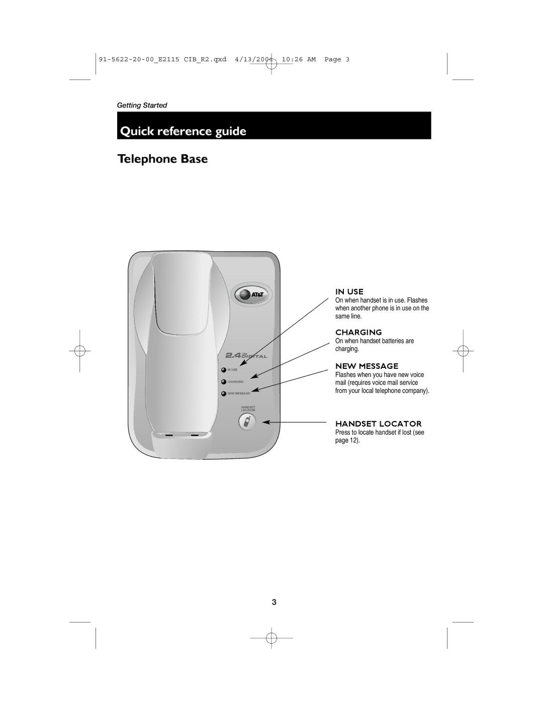 AT&T E2115 user manual Telephone Base 