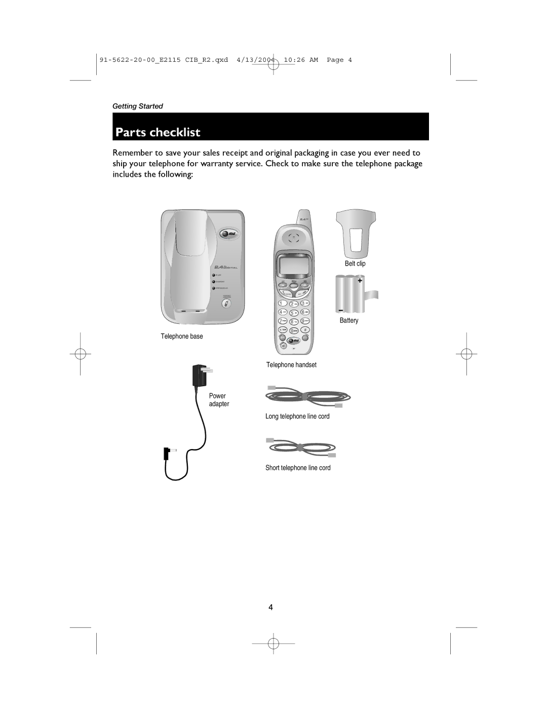 AT&T E2115 user manual Parts checklist 