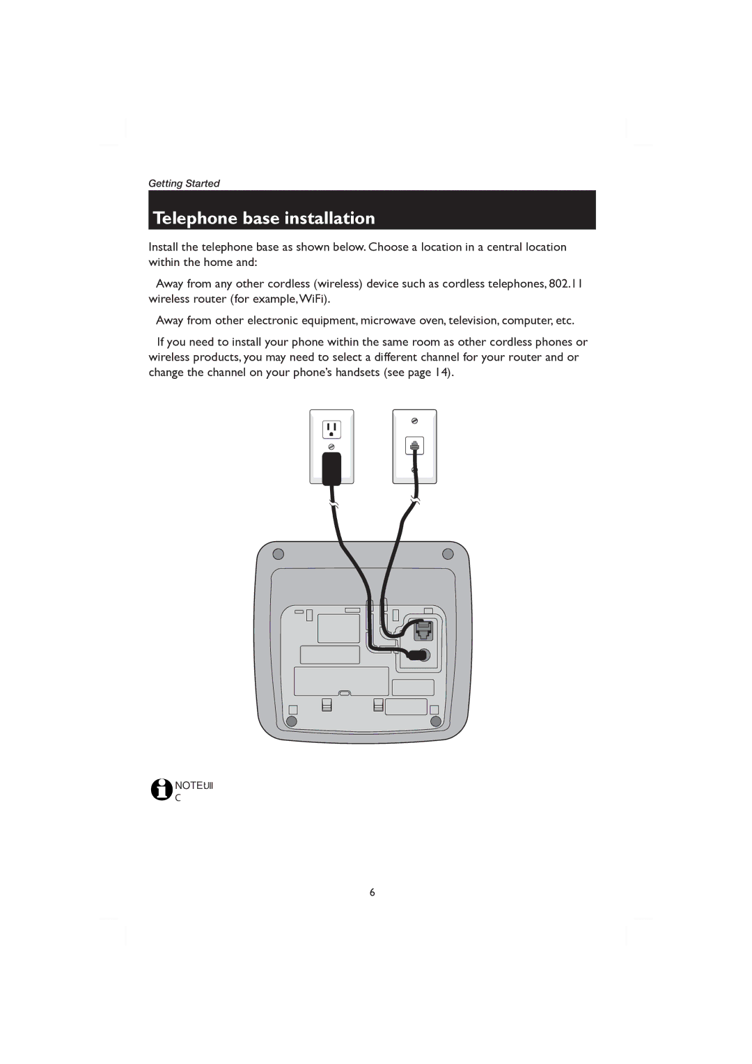 AT&T E2116 user manual Telephone base installation 