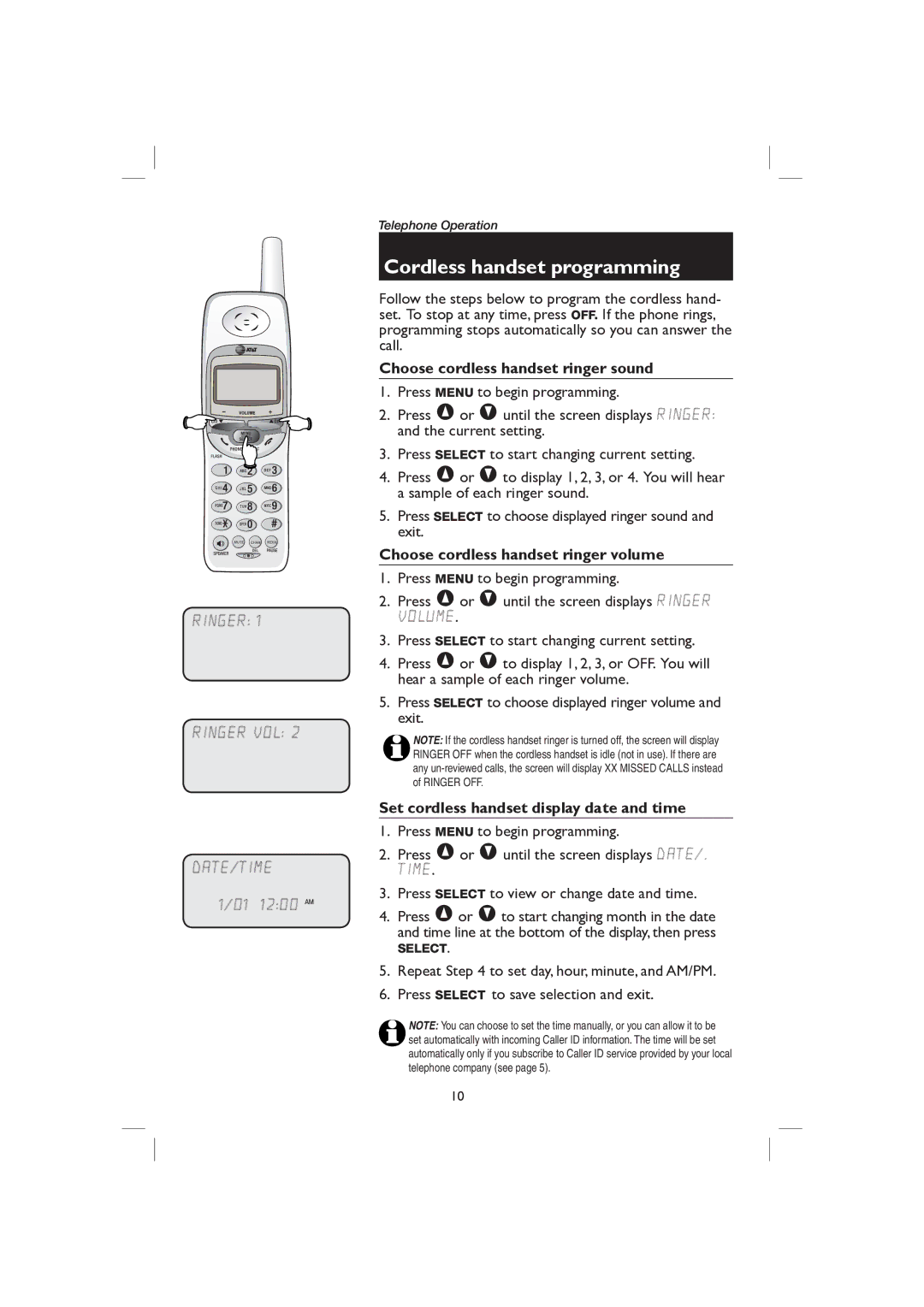 AT&T E2116 user manual Choose cordless handset ringer sound, Choose cordless handset ringer volume 