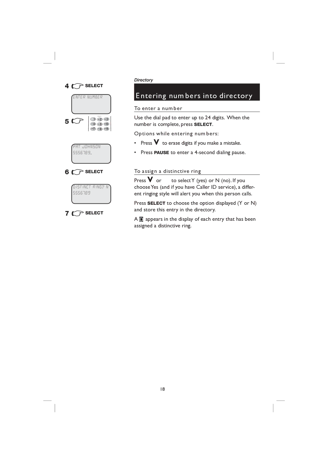 AT&T E2116 user manual Entering numbers into directory, To enter a number, Options while entering numbers 