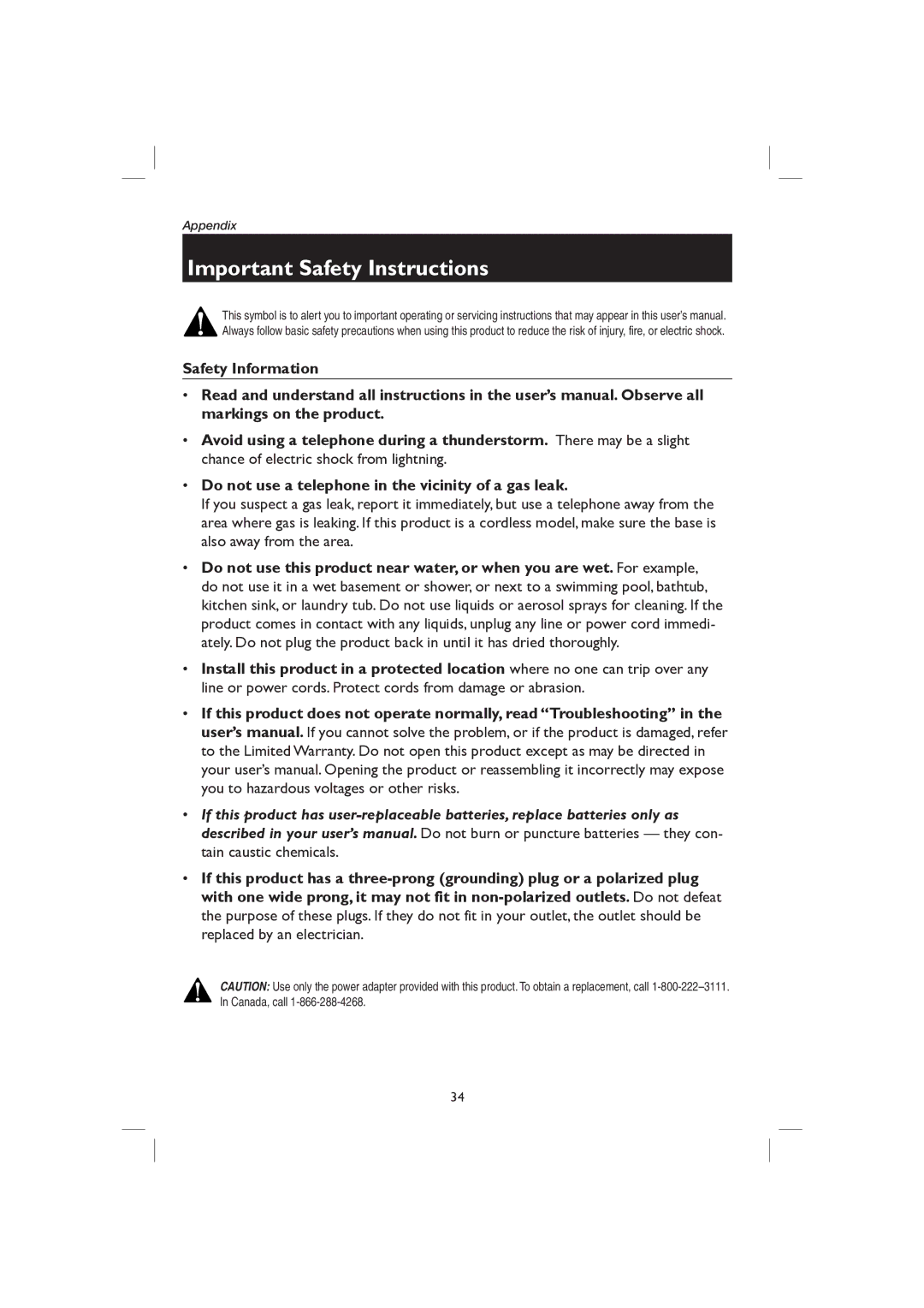 AT&T E2116 user manual Important Safety Instructions 