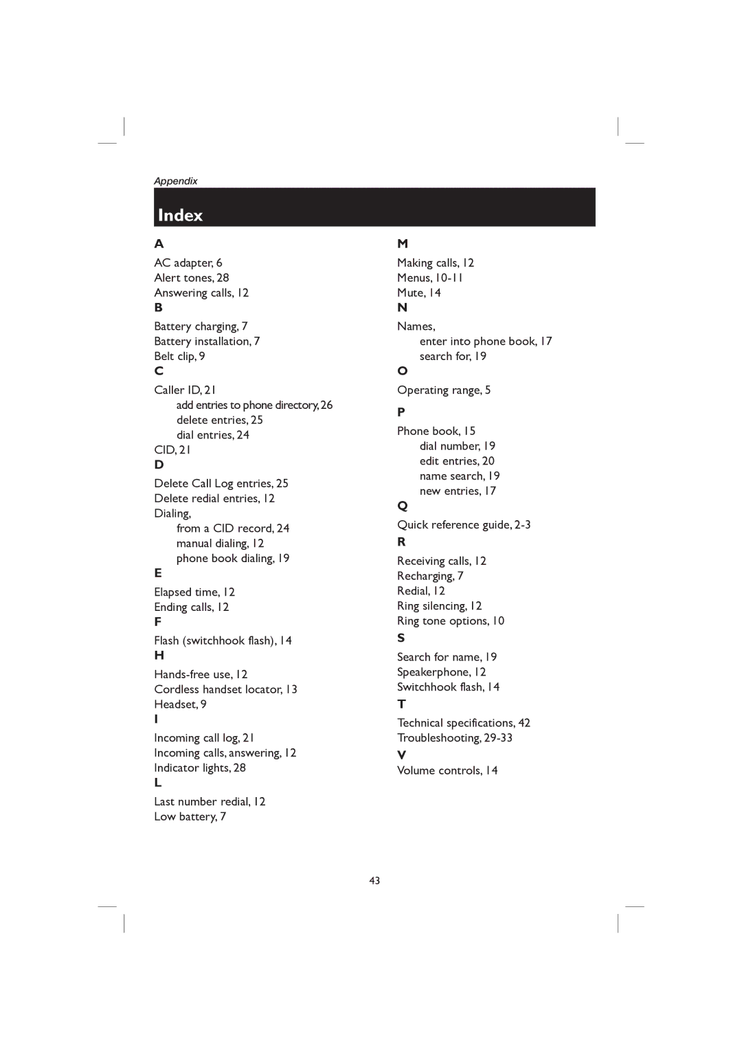 AT&T E2116 user manual Index 