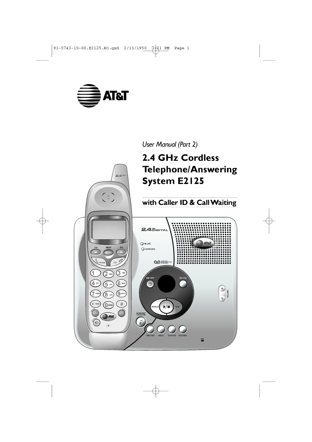 AT&T user manual GHz Cordless Telephone/Answering System E2125 