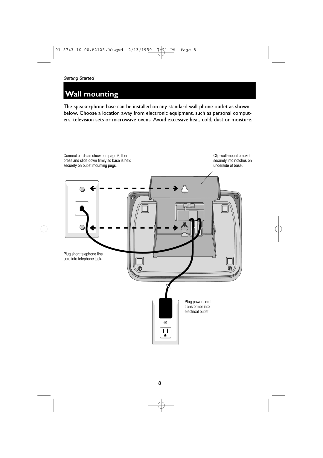 AT&T E2125 user manual Wall mounting 