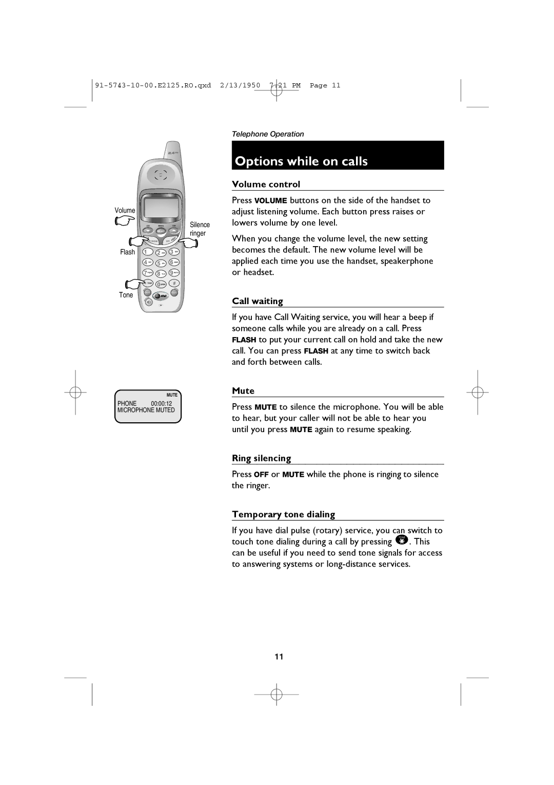 AT&T E2125 user manual Options while on calls 