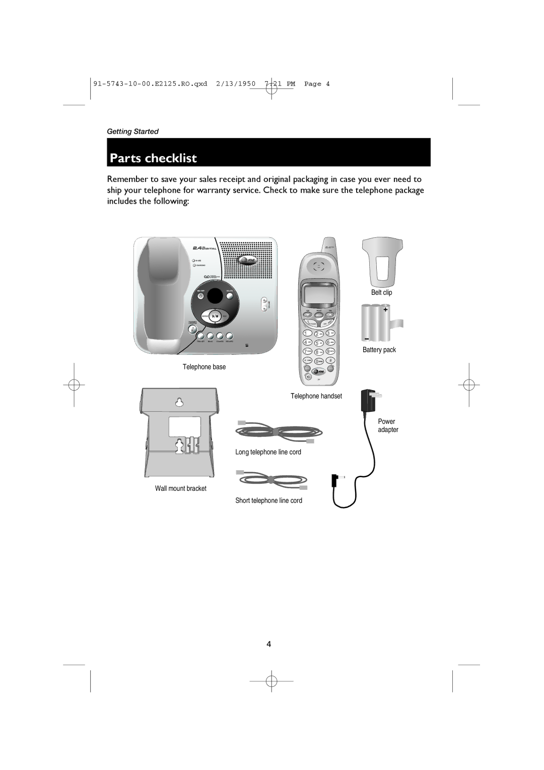 AT&T E2125 user manual Parts checklist 