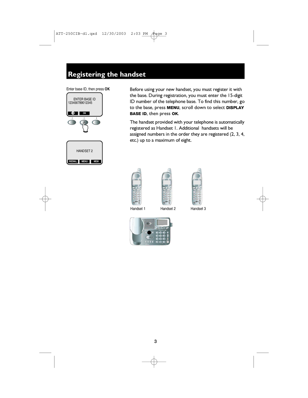 AT&T E250 user manual Registering the handset 