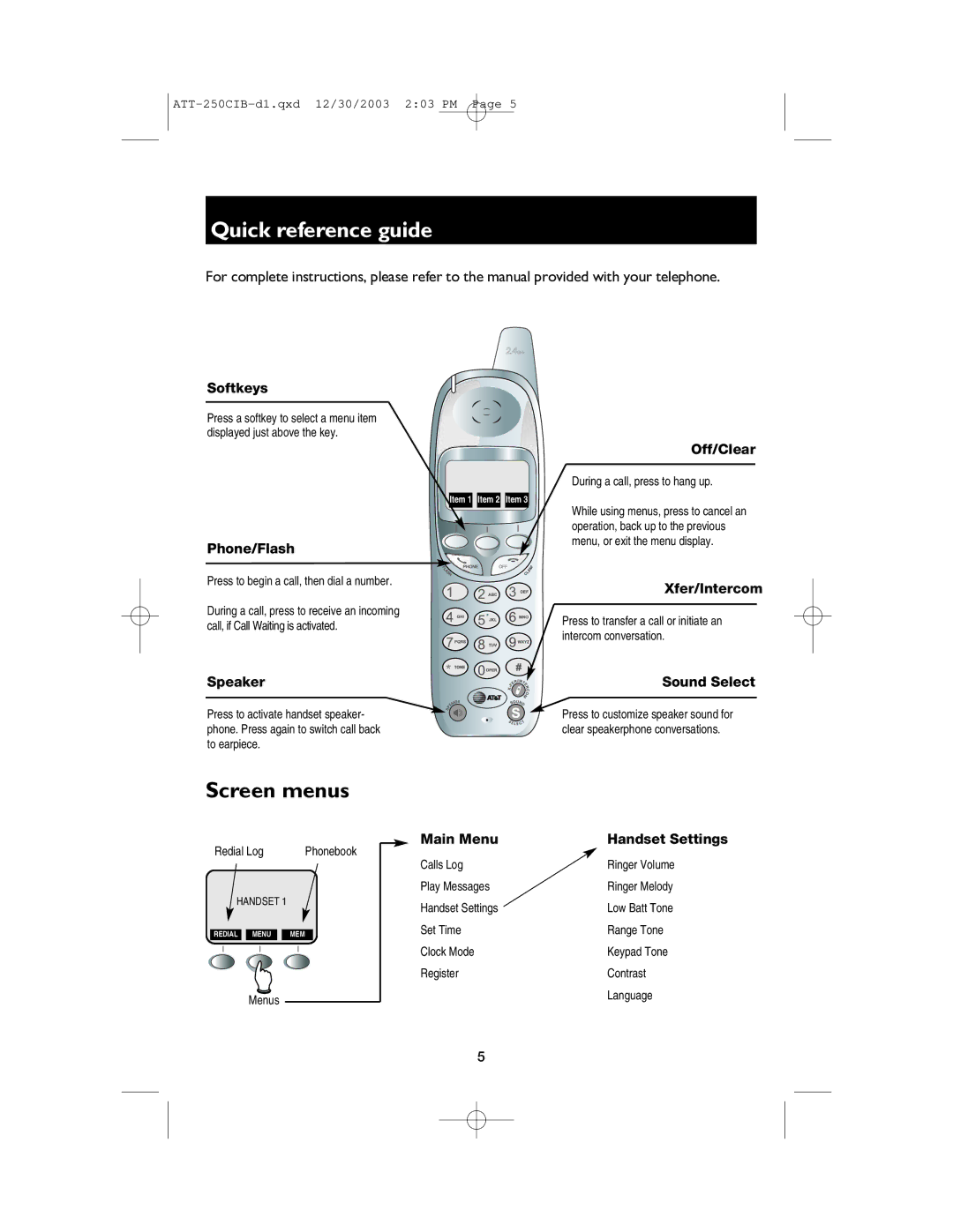 AT&T E250 user manual Quick reference guide, Phone/Flash 