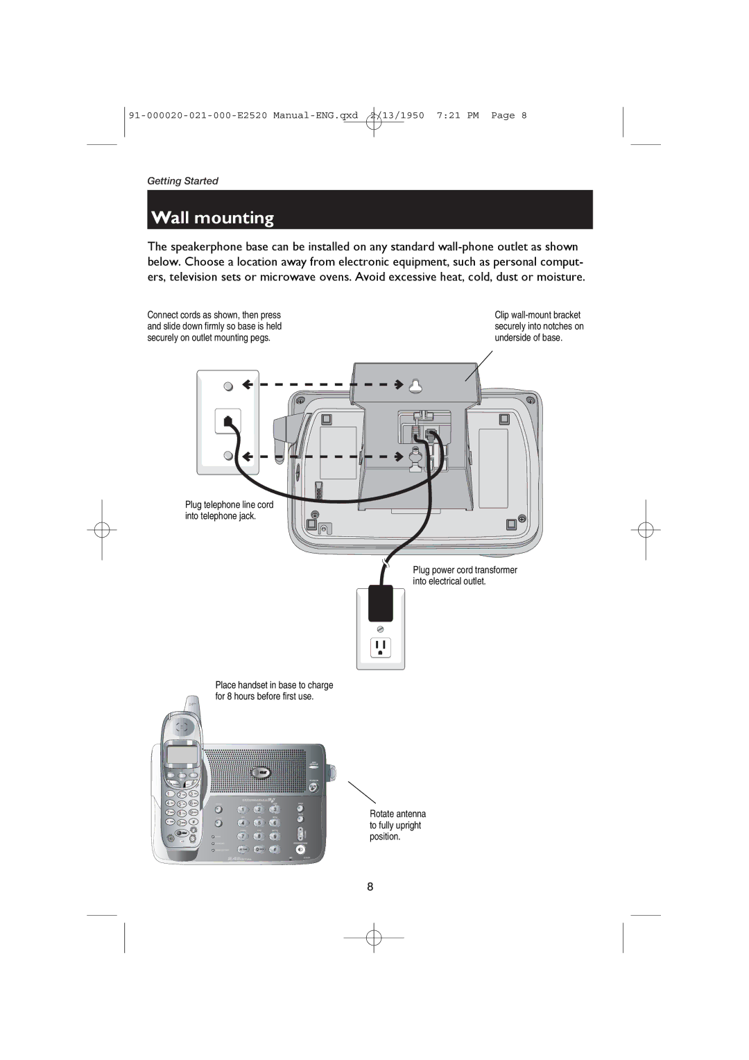 AT&T E2520 user manual Wall mounting 