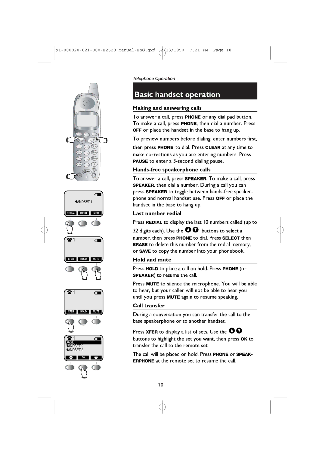 AT&T E2520 user manual Basic handset operation 