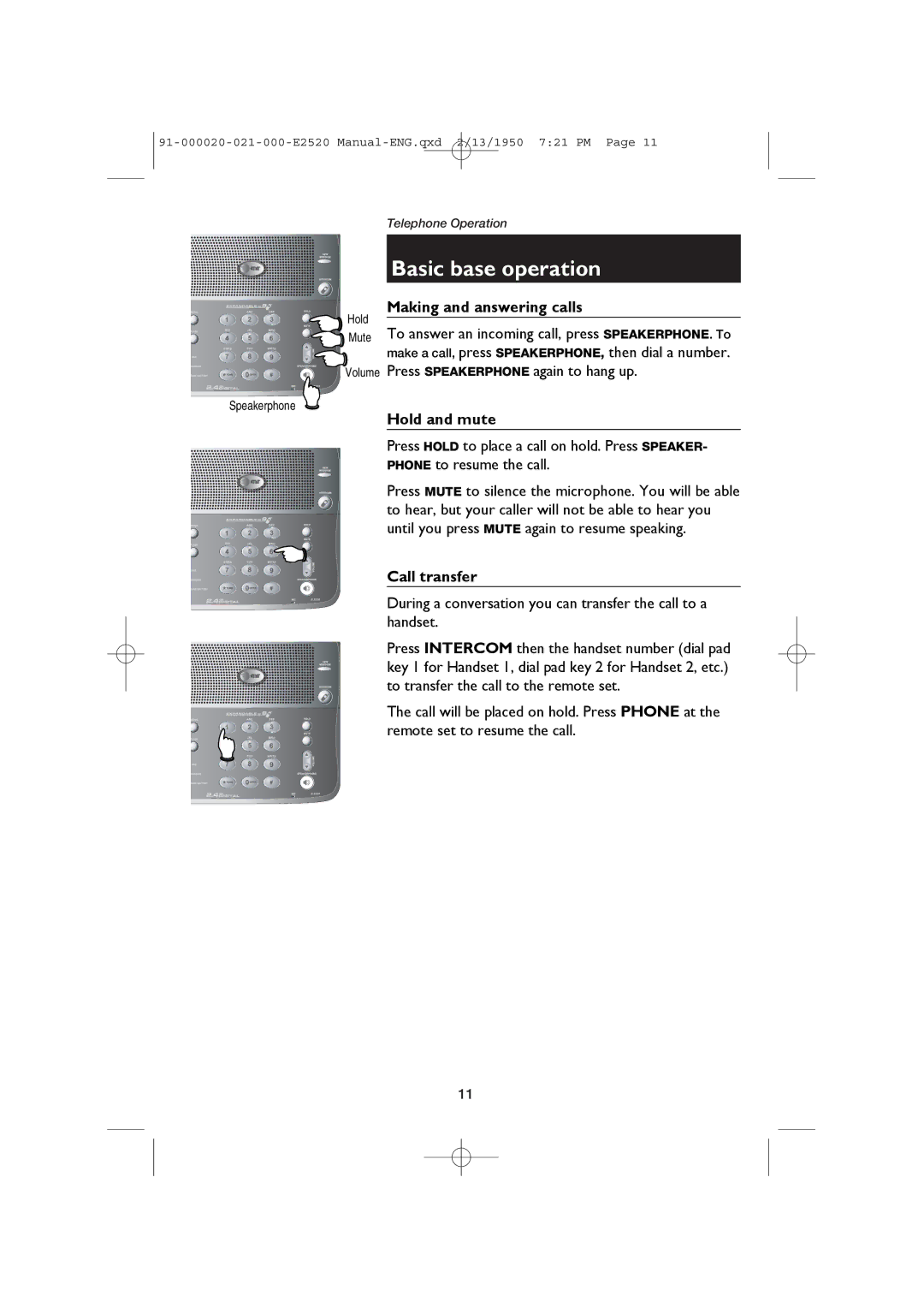 AT&T E2520 user manual Basic base operation 